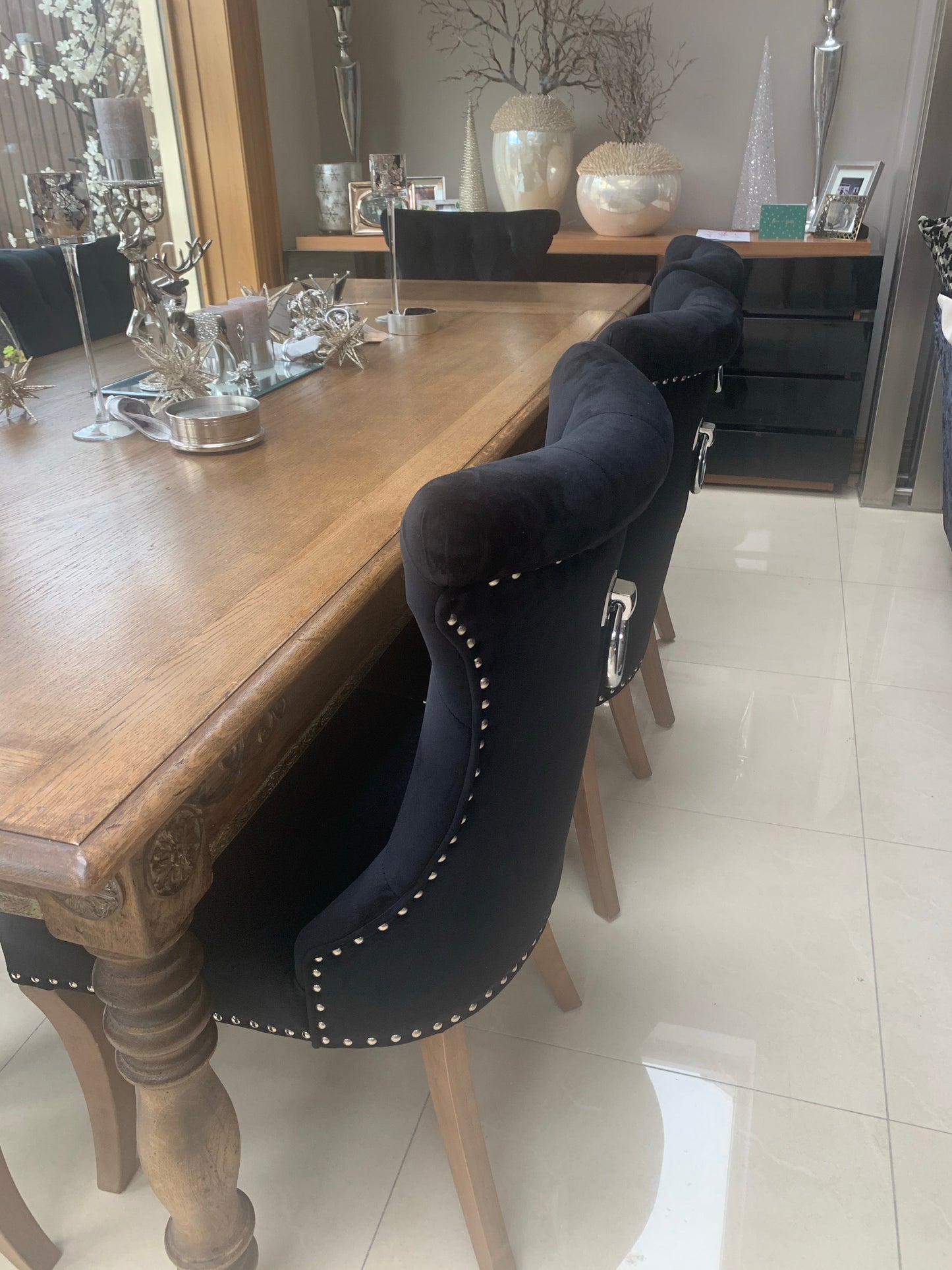 Studio 54 Rocha dining chair black velvet with knocker,collection only, set of 3 for €270 was 800