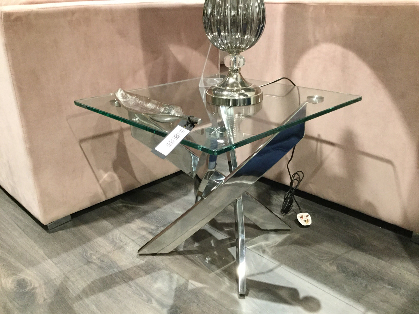Kalmarris October Glass Rectangular Side Table unwrapped as ex display . View and pay Instore only CLEARANCE
