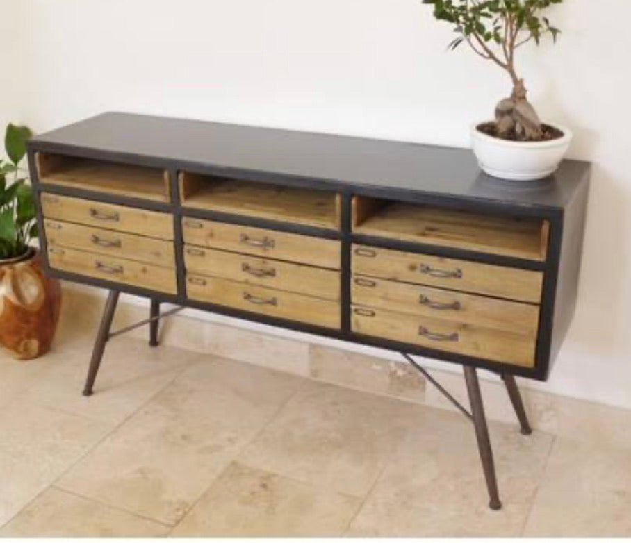 Urban Vintage Sideboard 9 drawer 3 shelf ex display Instore CLEARANCE offer . View and pay instore