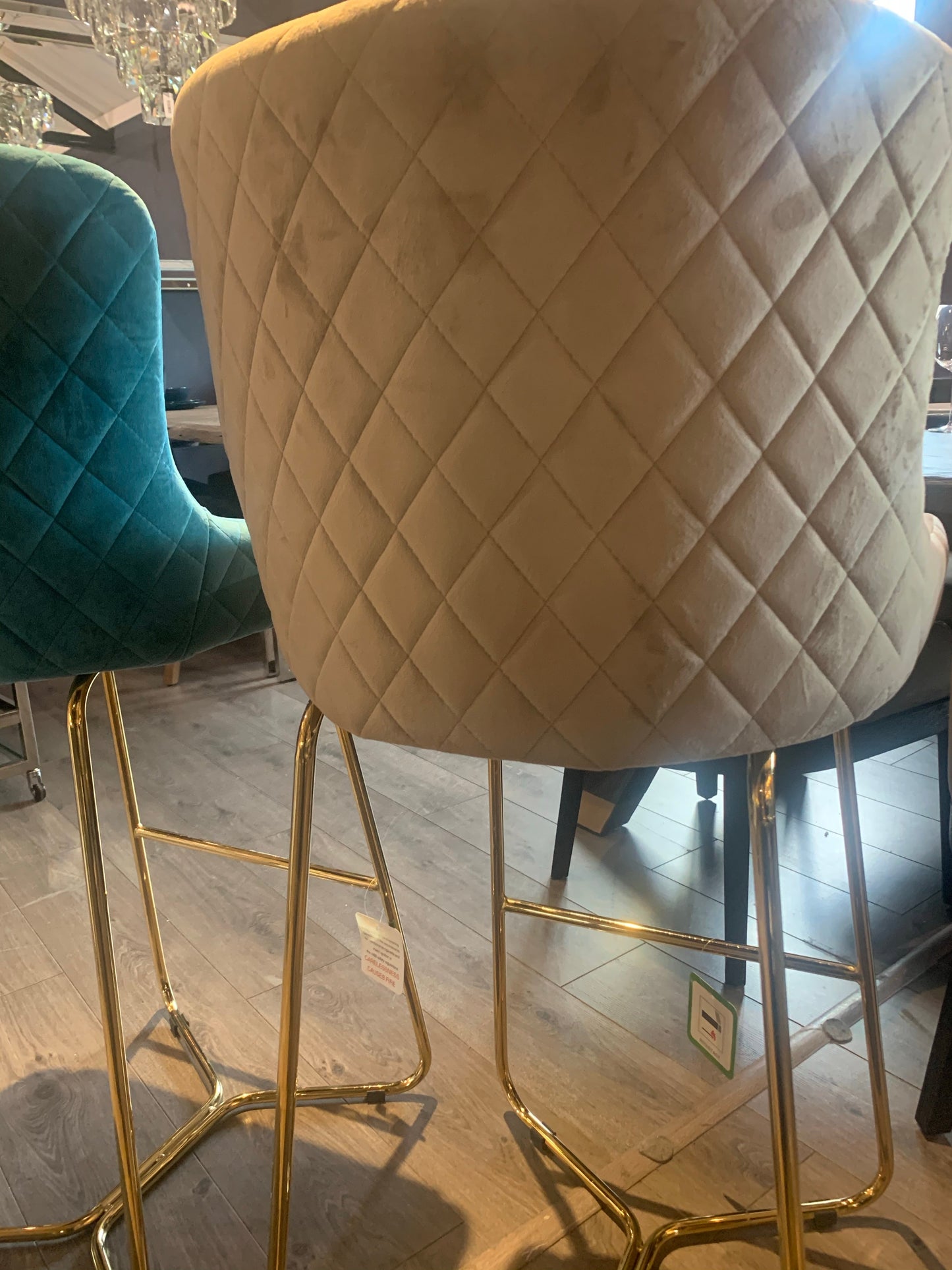 Crown Keri Bar Stools x 2 mink w gold leg for Collection only Clearance Offer
