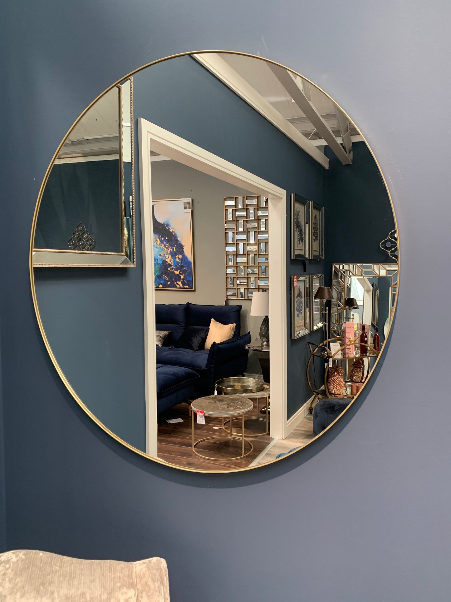 Hayley Kensington round mirror with champagne trim