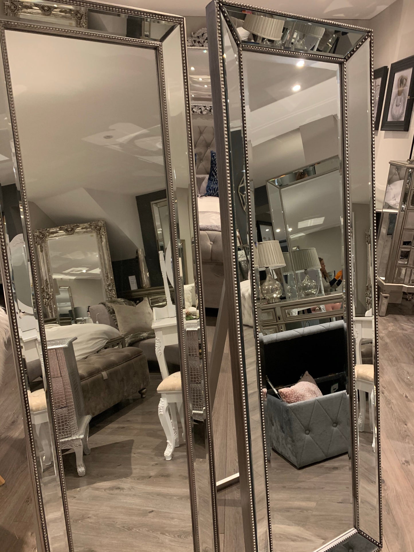 Large Beaded silver trimmed mirror 168 x 53cm click n collect price inquire Instore sold out