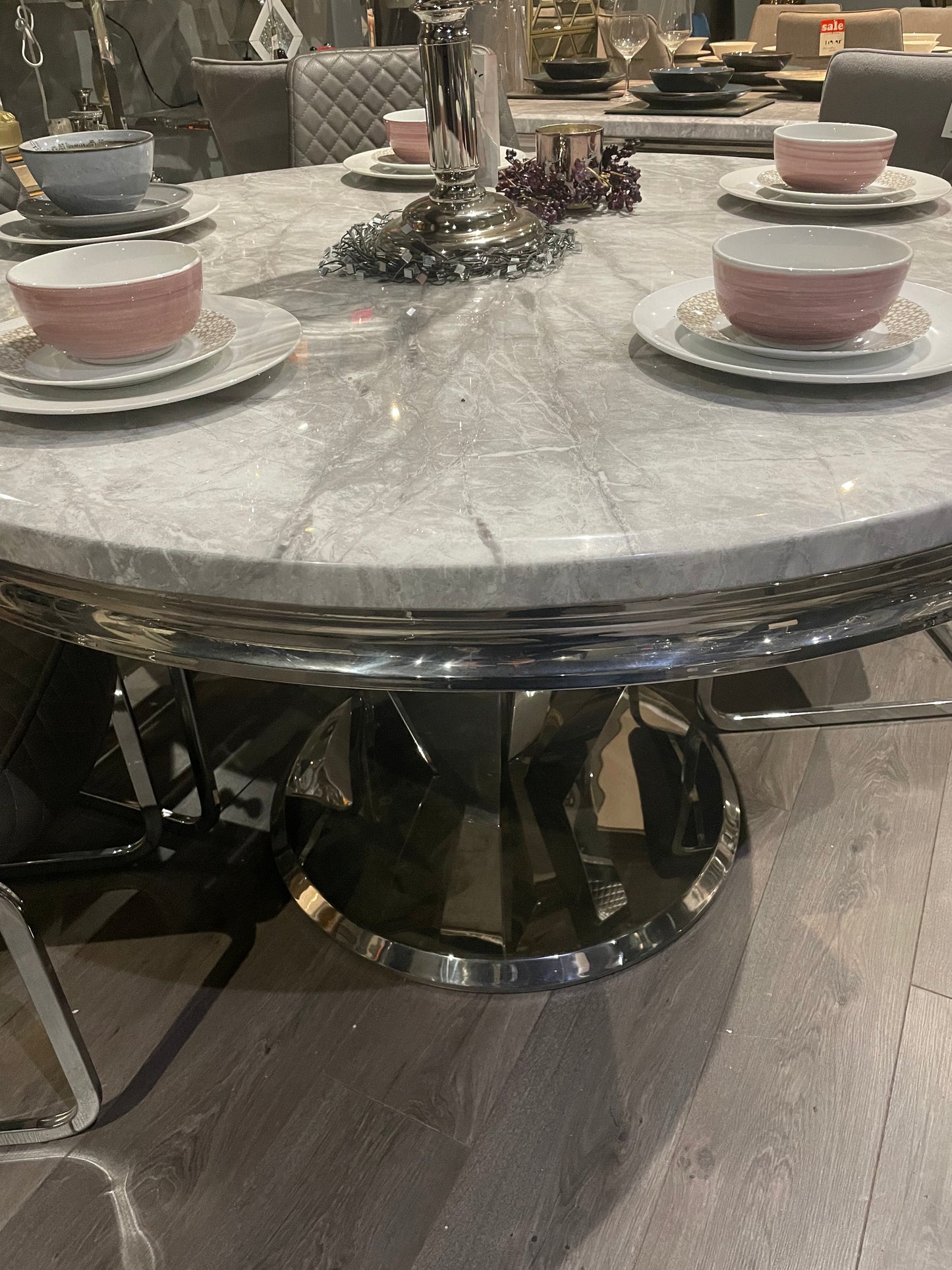 Arturo round ex display with chrome base. Sold as seen INSTORE one only