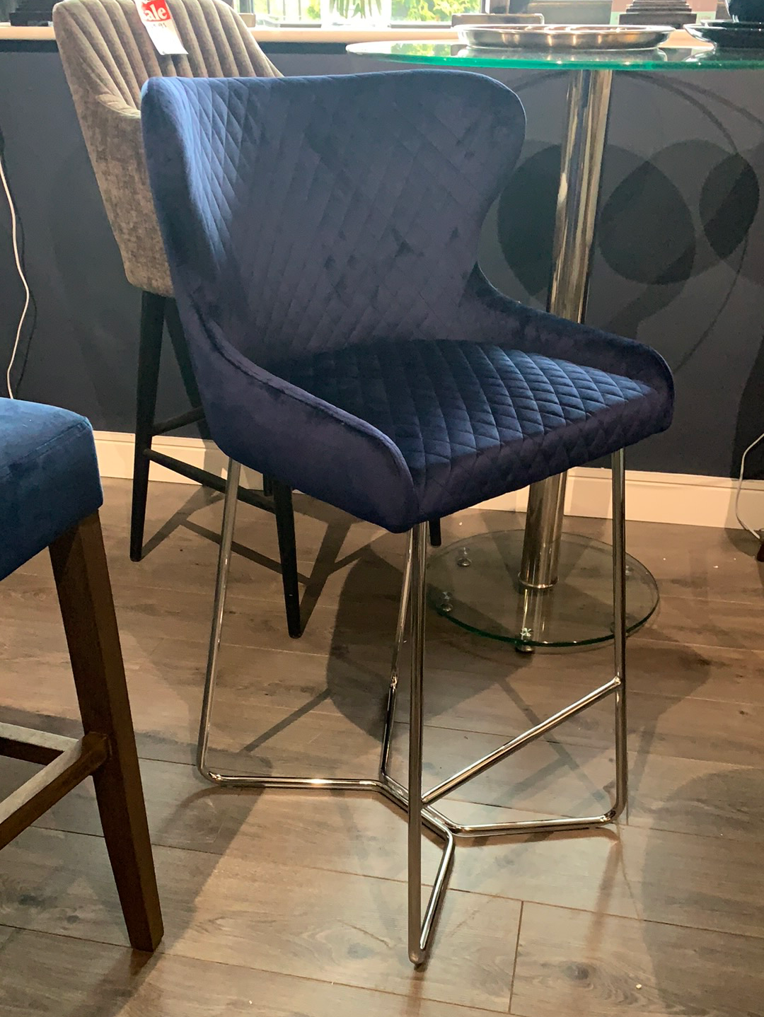 Bar Stool Navy by Signature with Chrome Leg for collection only last one HALF PRICE or less