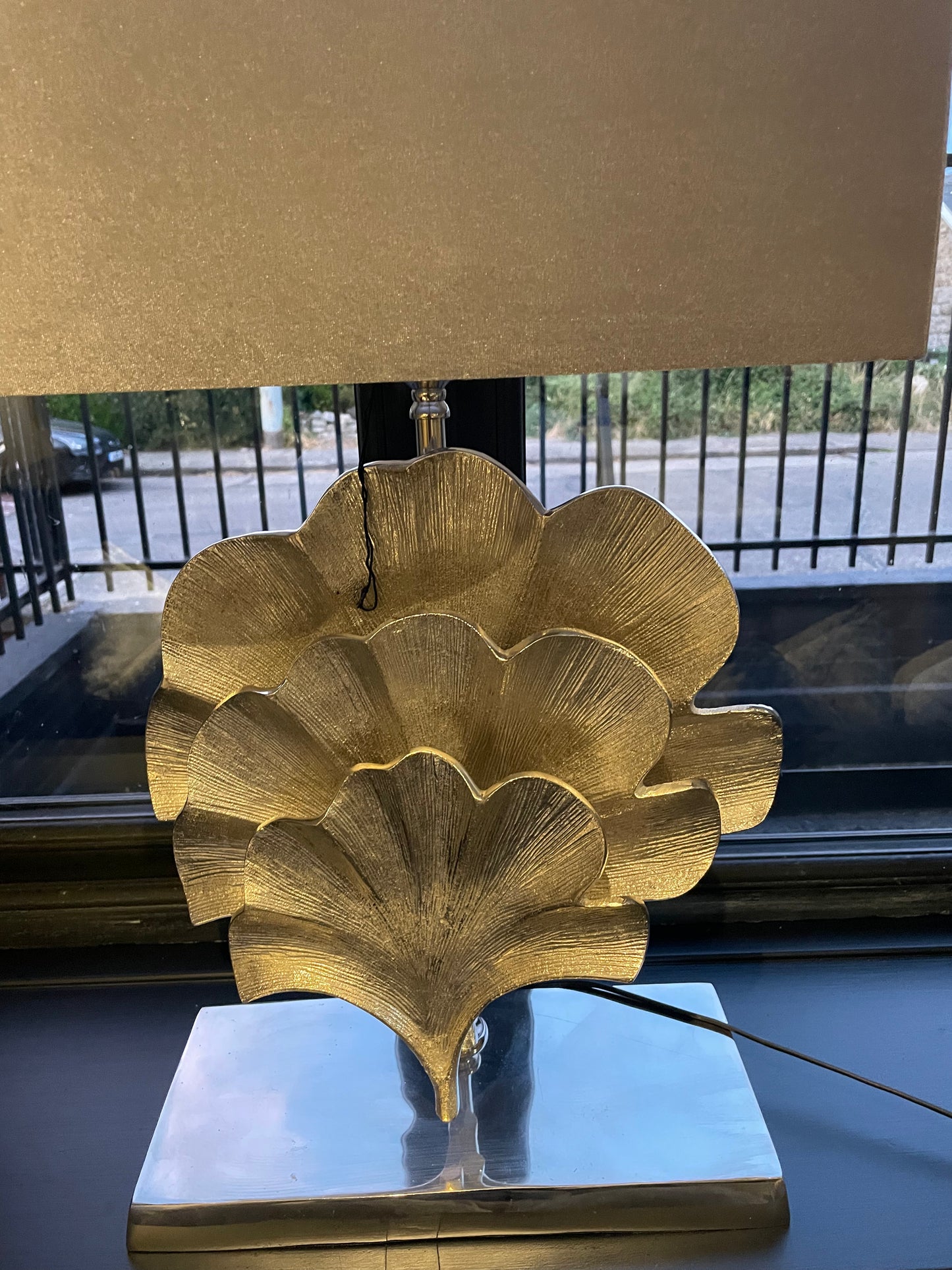 Gincko table lamp with grey shade Available in silver or gold