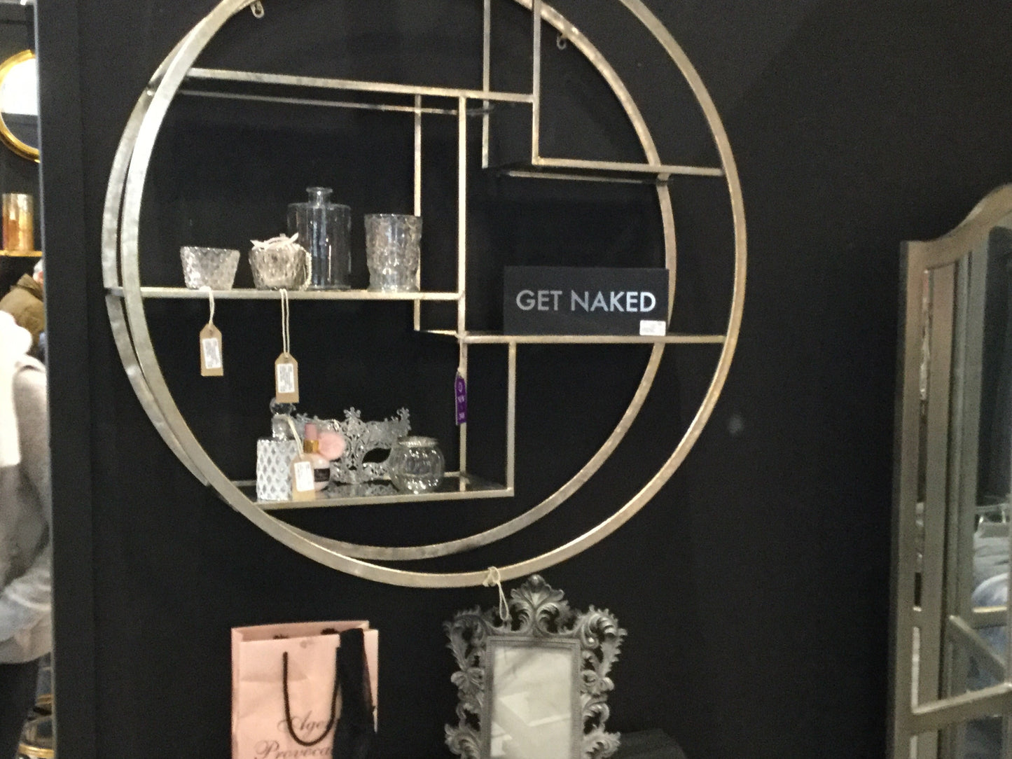 Round silver display shelf warehouse clearance Click N Collect