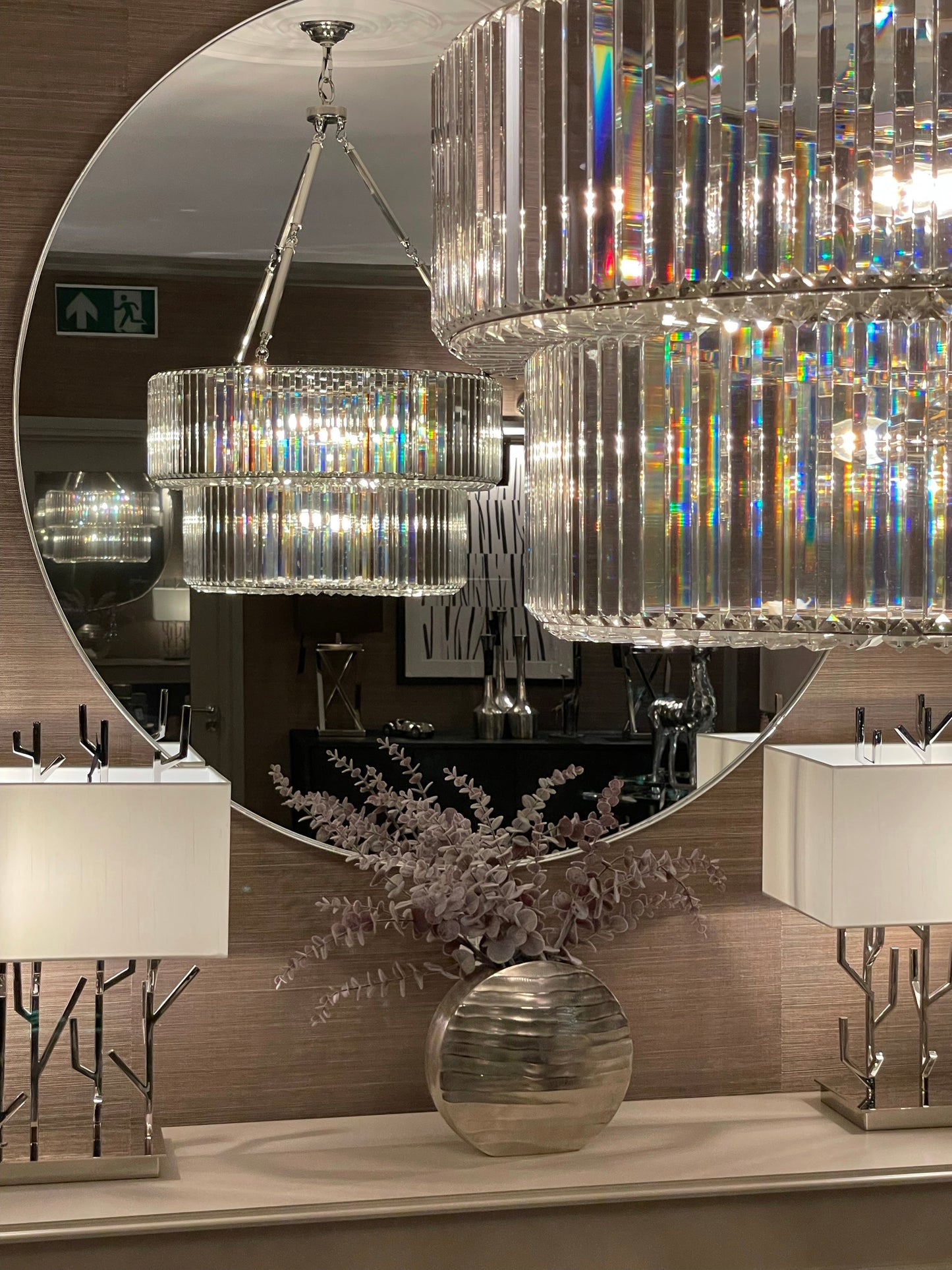 Arlene Round Mirror silver XXL size 120 cm with brushed silver frame . Clearance price is to purchase and pay in store only
