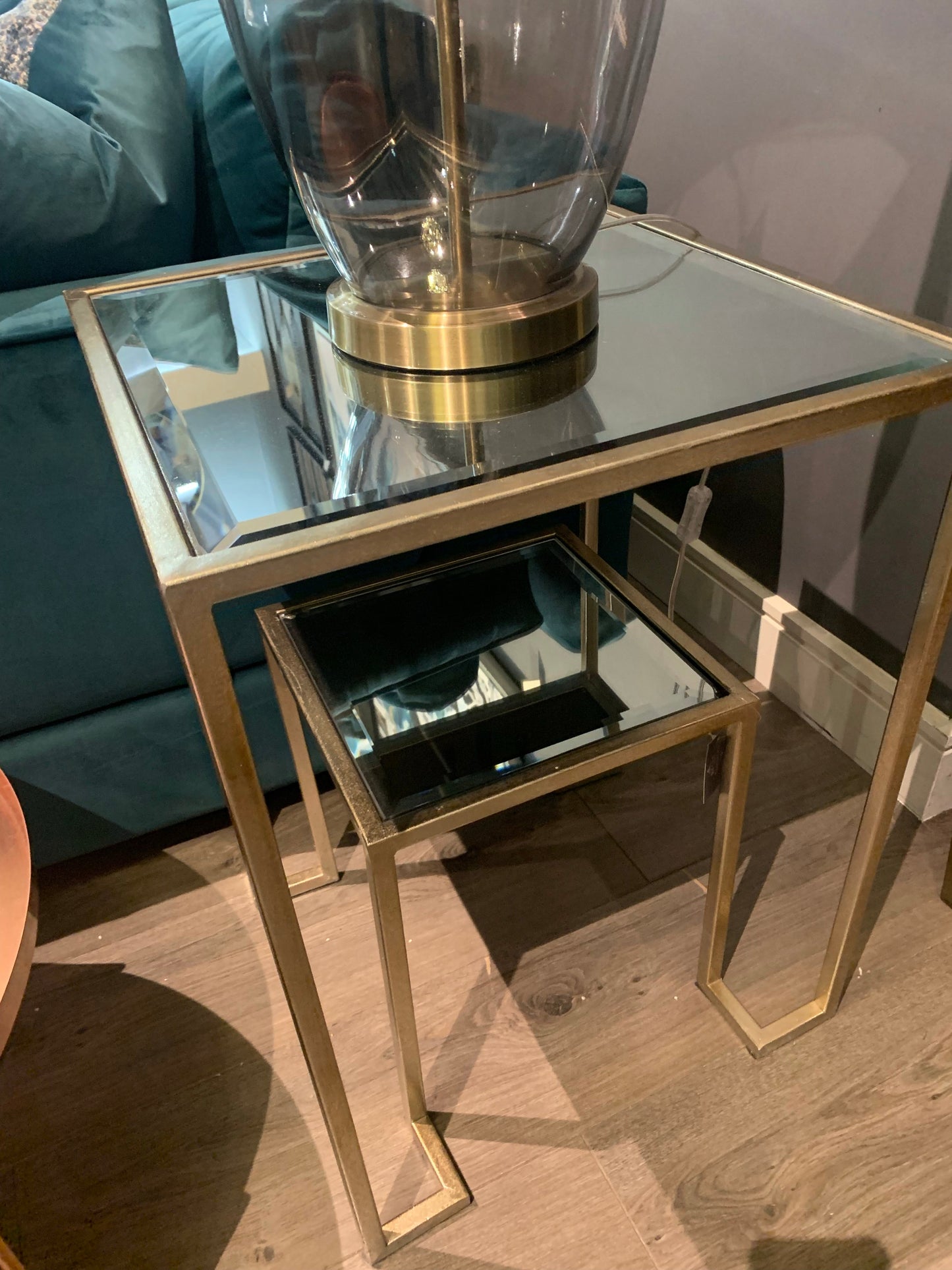 Antiqued gold champagne October 2 tier side table with shelf clearance for collection only