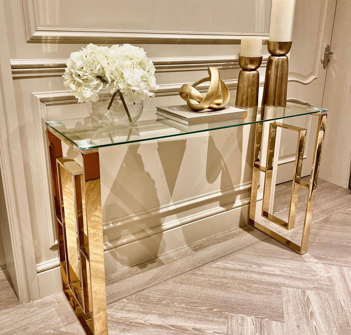 Alannah gold coffee table with glass top 120 cm