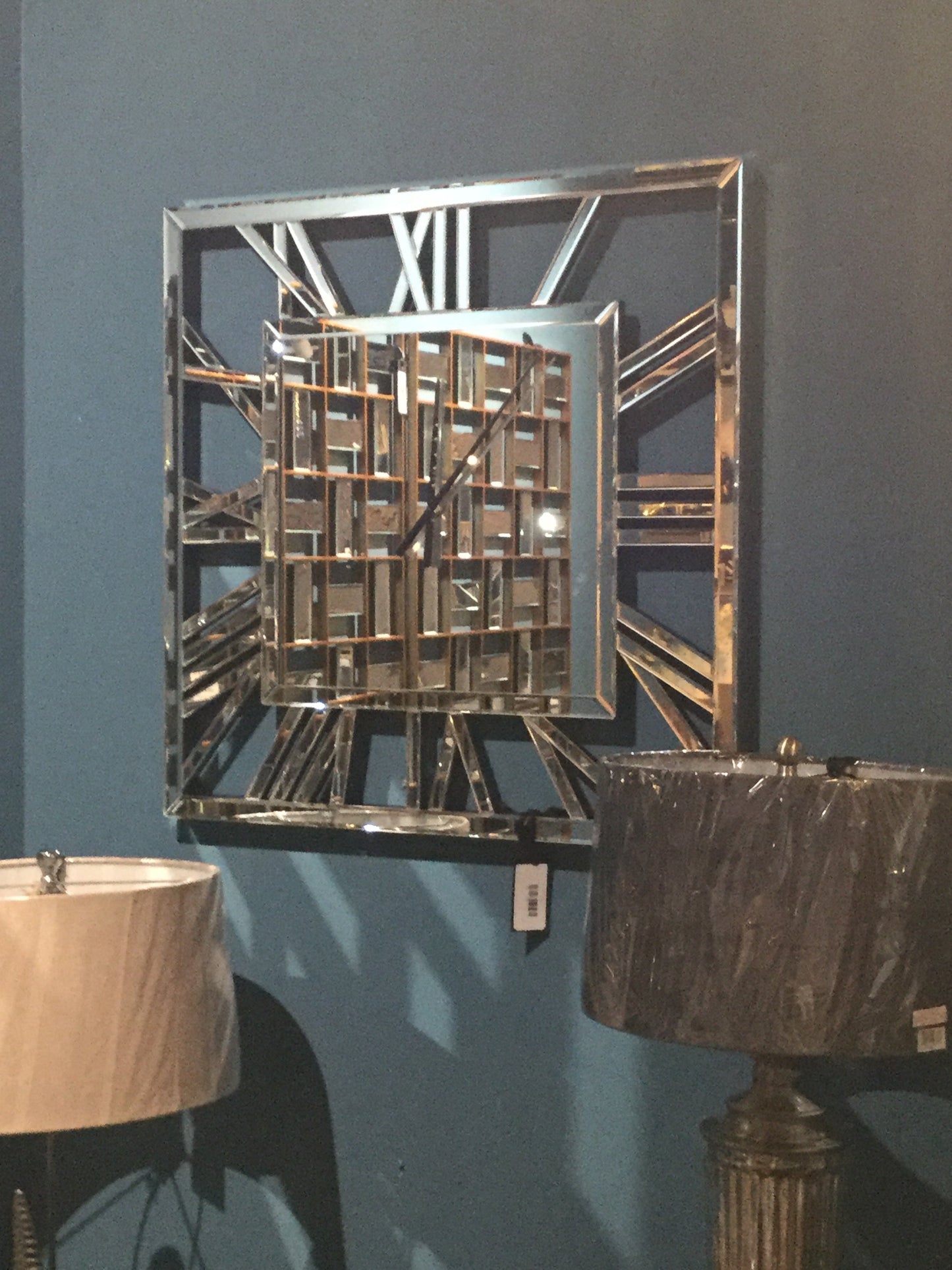 Large Mirror square clock with Roman numerals 80 cm Instore purchase sold as seen