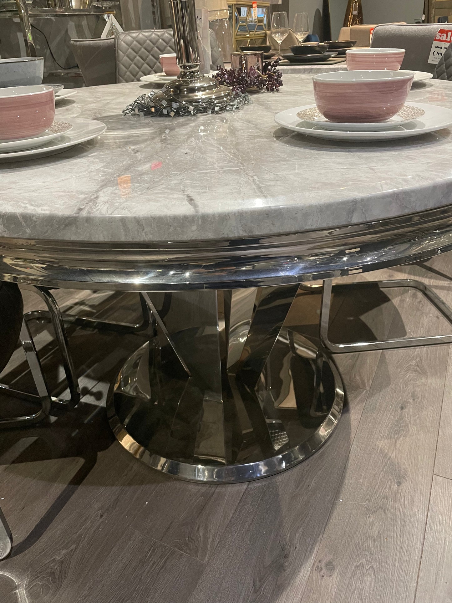 Arturo round ex display with chrome base. Sold as seen INSTORE one only