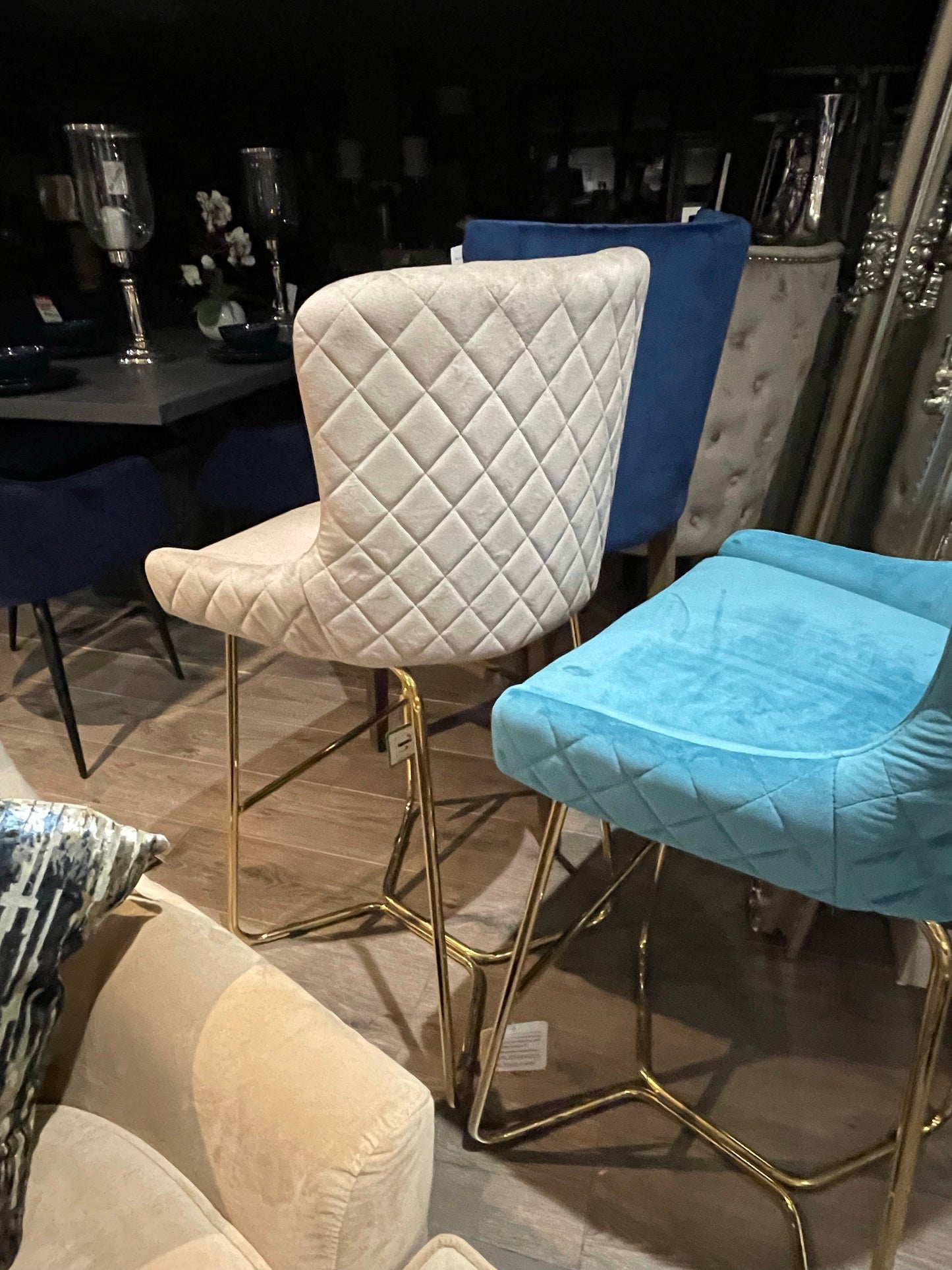 Crown Keri Bar Stools x 2 mink w gold leg for Collection only Clearance Offer