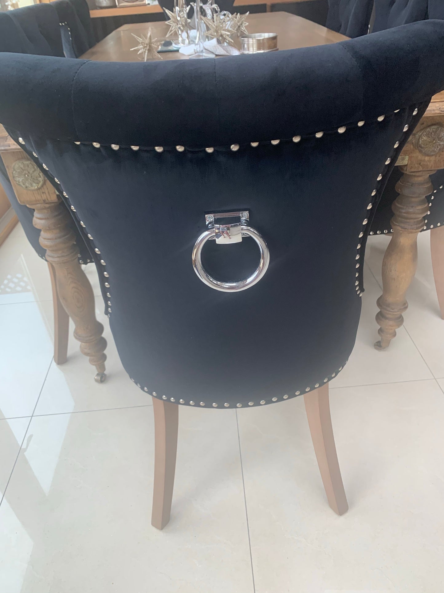 Studio 54 Rocha dining chair black velvet with knocker,collection only, set of 3 for €270 was 800
