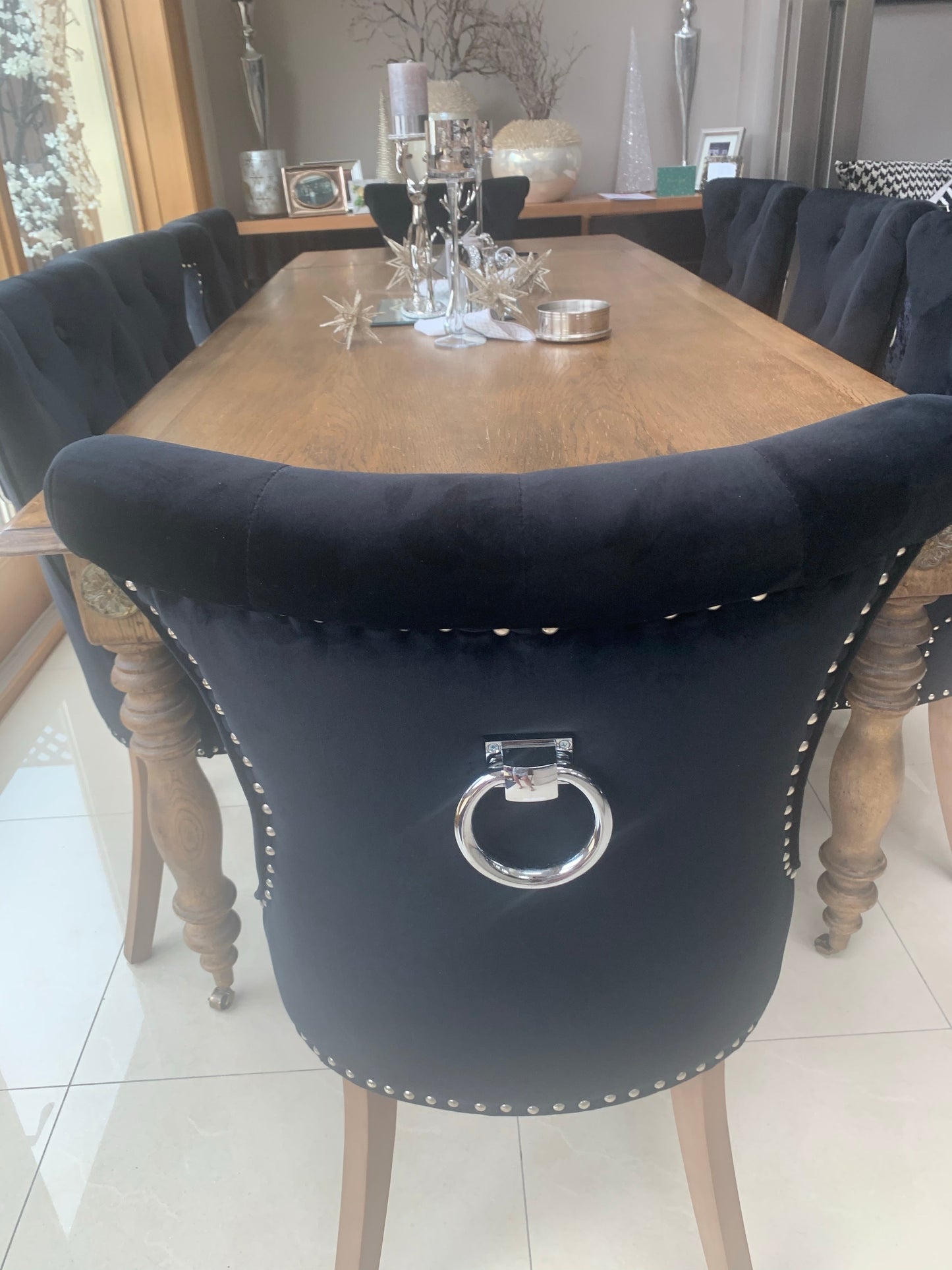 Studio 54 Rocha dining chair black velvet with knocker,collection only, set of 3 for €270 was 800