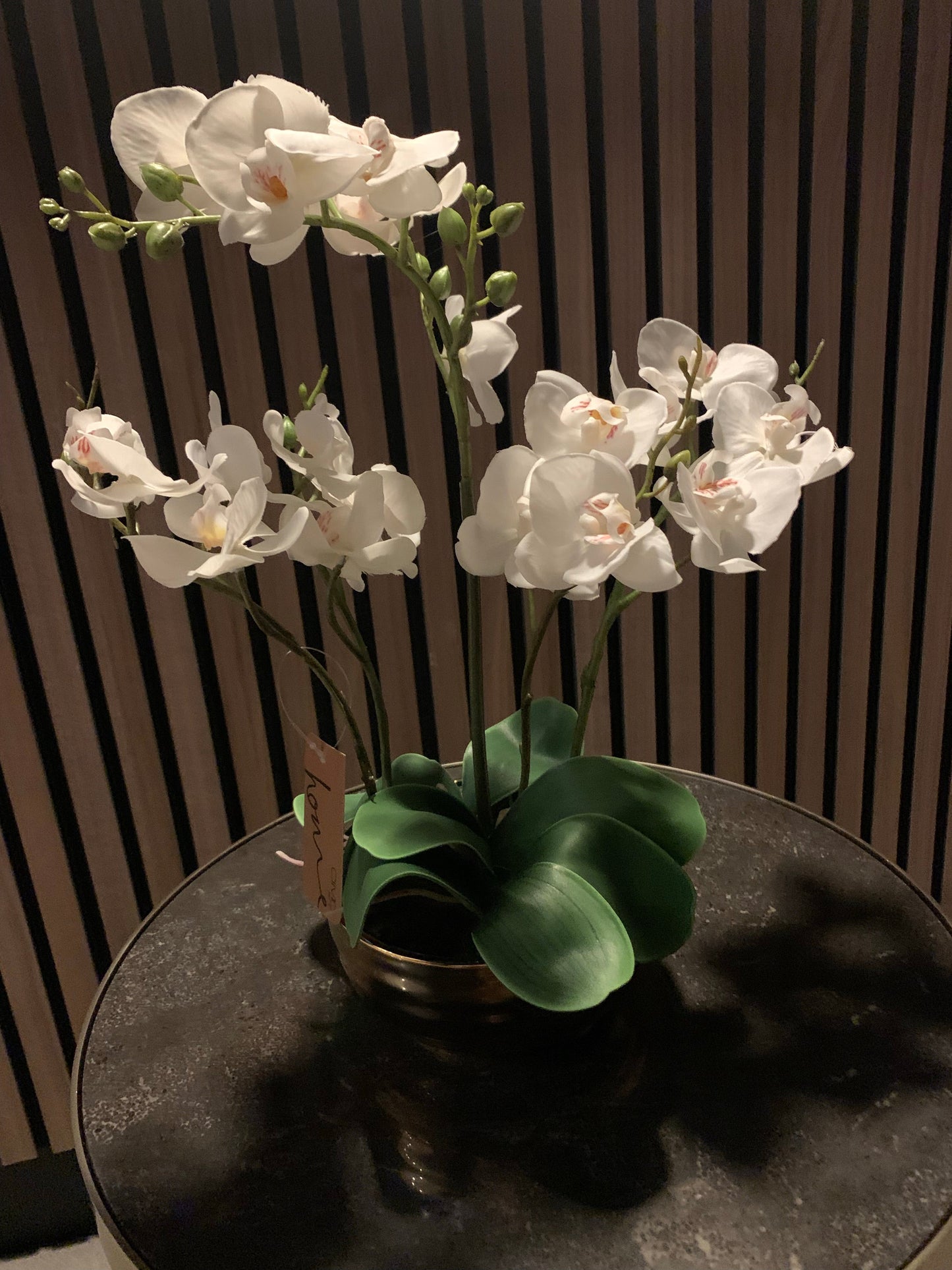 Value 35cm White Real Touch Orchid Flower in Display Gold Pot