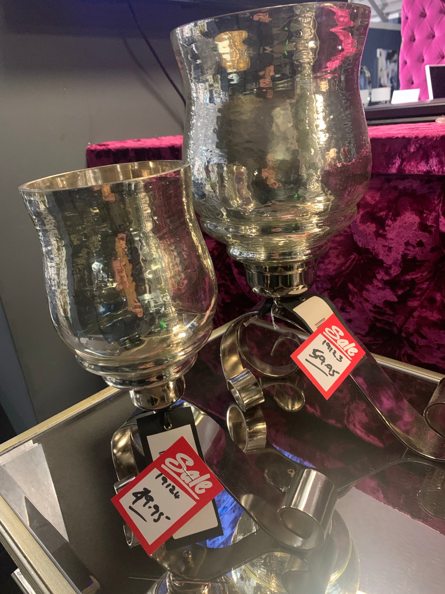 Silver glass candle holder on silver metal stand Flash Sale deal 2 sizes to select from