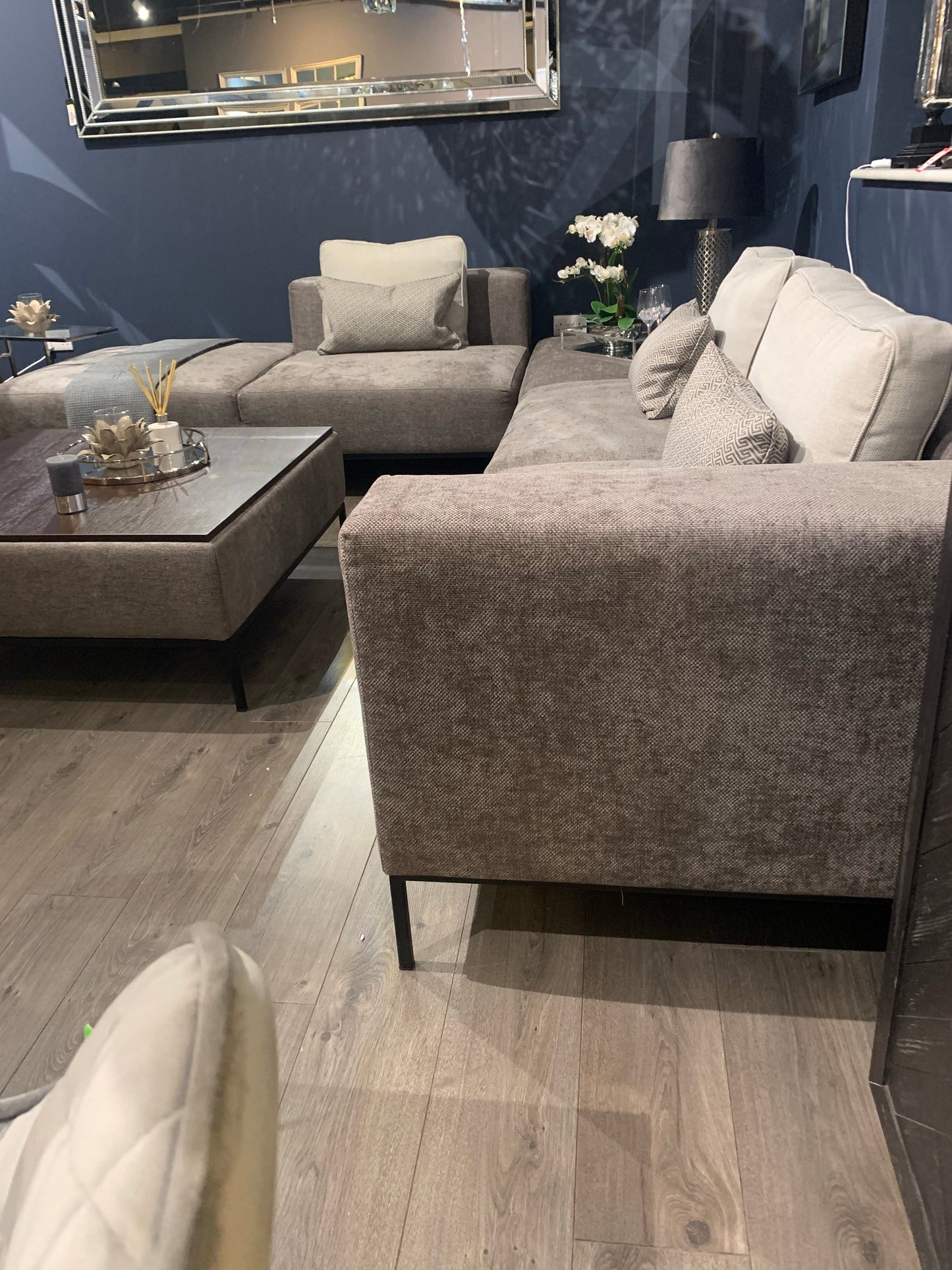 Bi Bi penthouse X-Large Corner Group in luxury textured fabric with half price ex display. Pay Instore 2 models priced separately