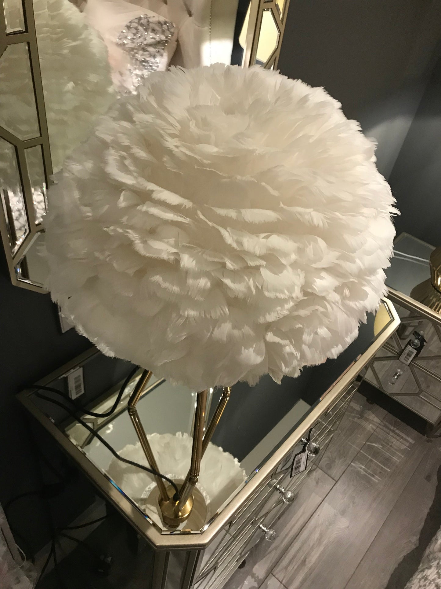 Brass lamp white Goose Feather SOLD AS SEEN
