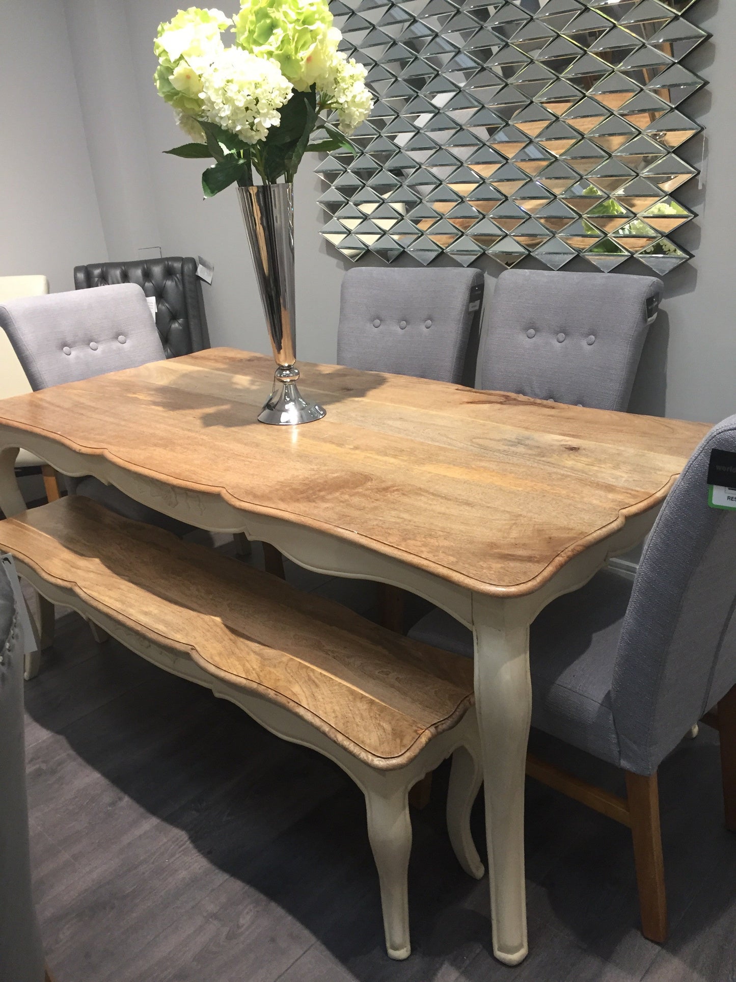 Solid oak dining table . Instore purchase only as ex display