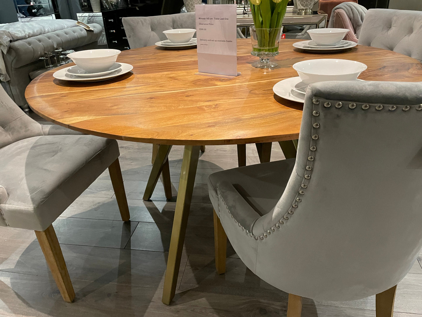 Sandy velvet dining chairs x 2 Click n collect light blue or mustard now less than half price
