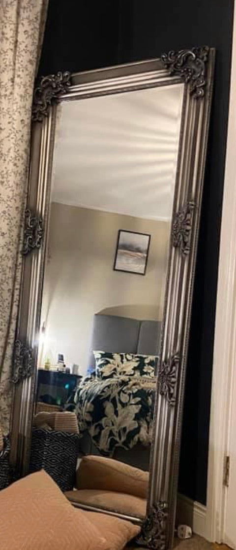 Juliette 6 x3ft massive French Leaner mirror in fabulous Antique Silver reduced to clear . Boxed but sold as seen view instore to purchase