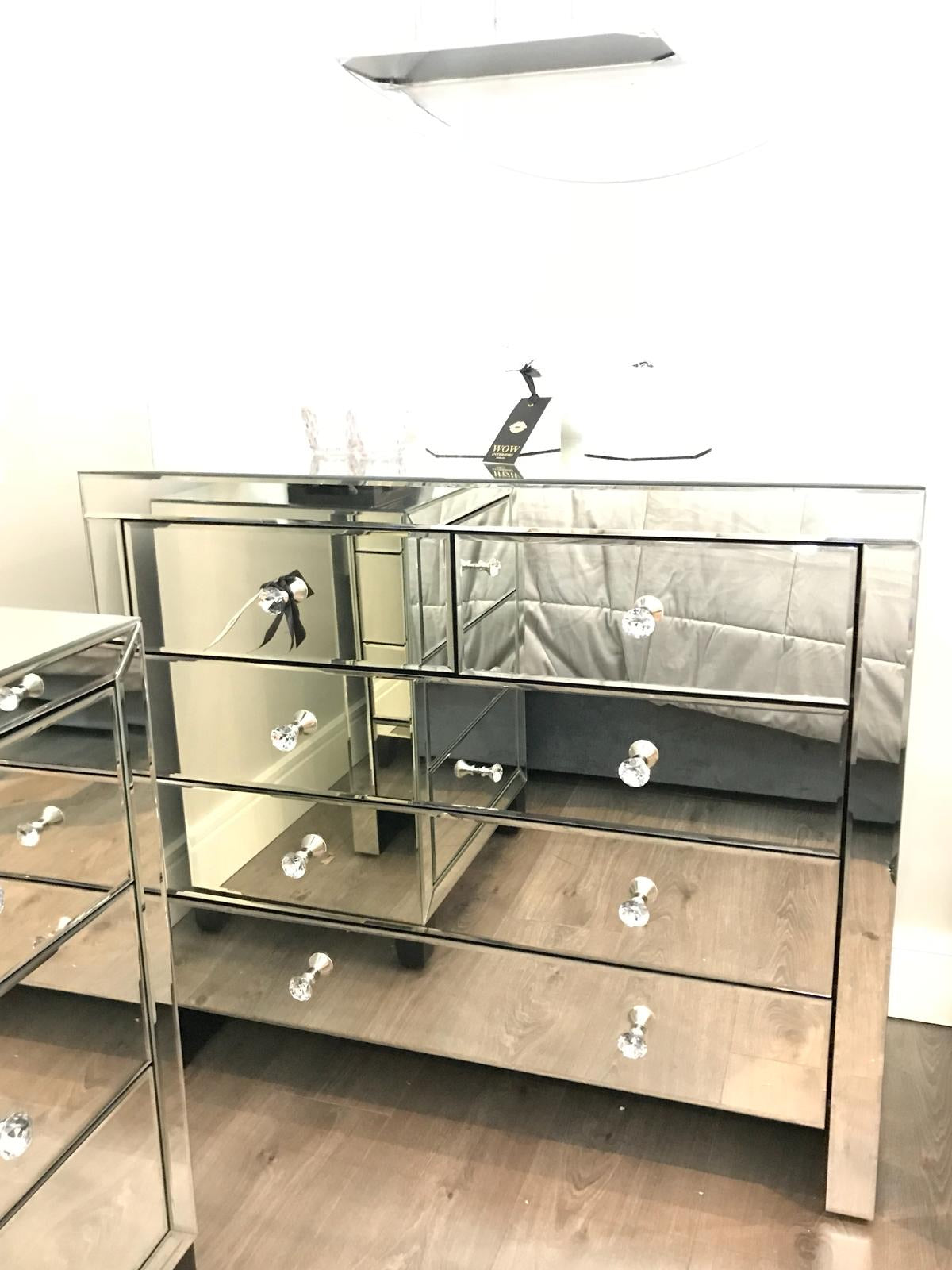 Rachel Hollywood Venetian mirrored chest of 5 drawers ex display as seen Instore purchase only