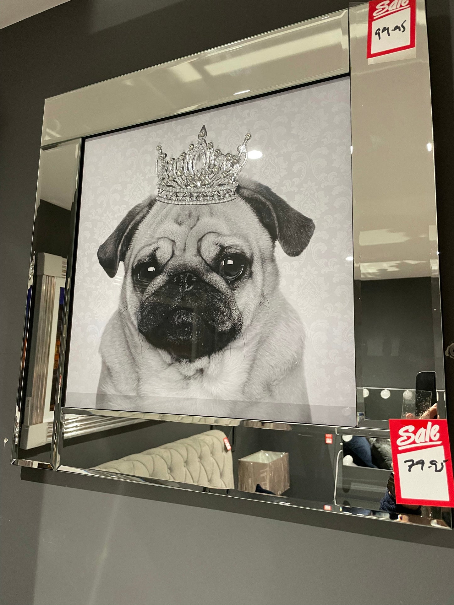 Beautiful mirrored picture pug clearance in Outlet store for collection only