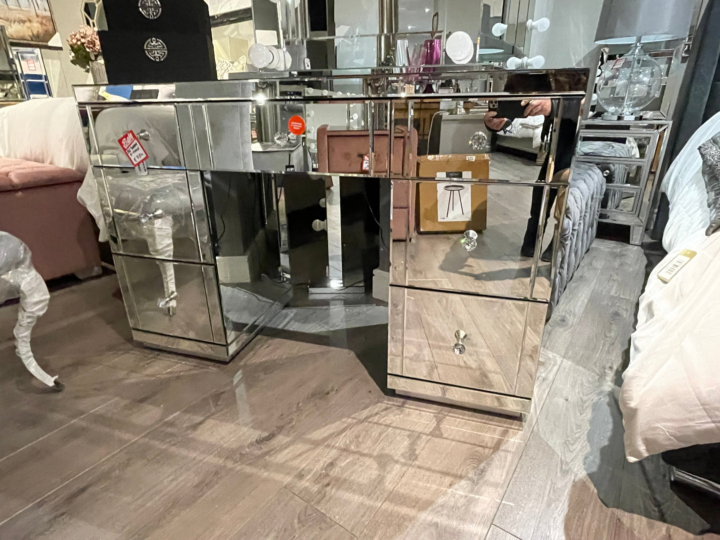 Rachel Hollywood 7 drawer glass mirrored dressing table on massive clearance offer View in store prior to purchase