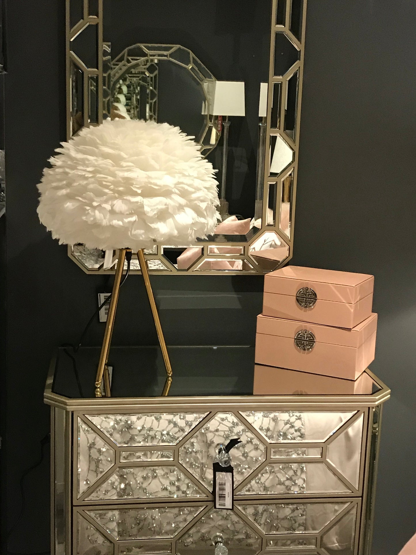 Brass lamp white Goose Feather SOLD AS SEEN