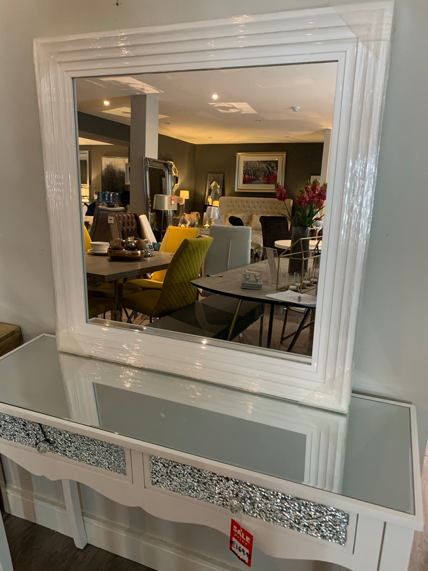White stepped frame mirror 75 x 75 cm REDUCED Clearance N Collect