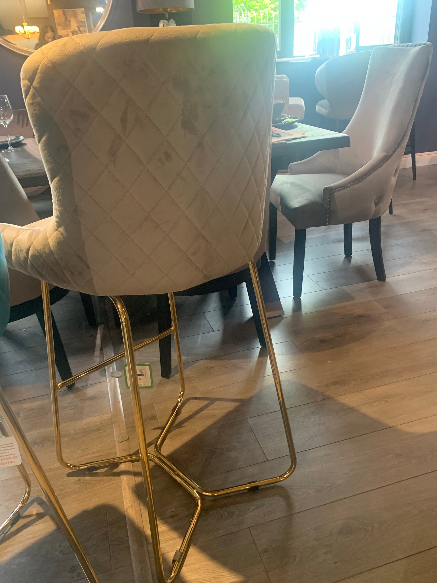 Crown Keri Bar Stools x 2 mink w gold leg for Collection only Clearance Offer