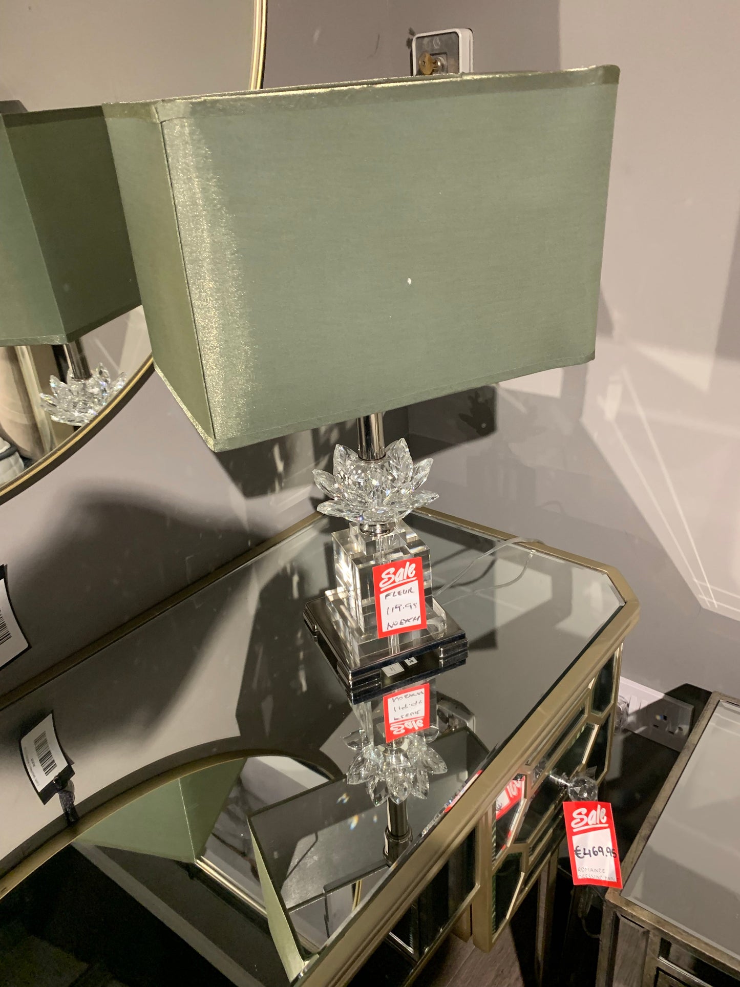 Fleur Crystal Glass and nickel Flower Table Lamp with shade instore REDUCED !