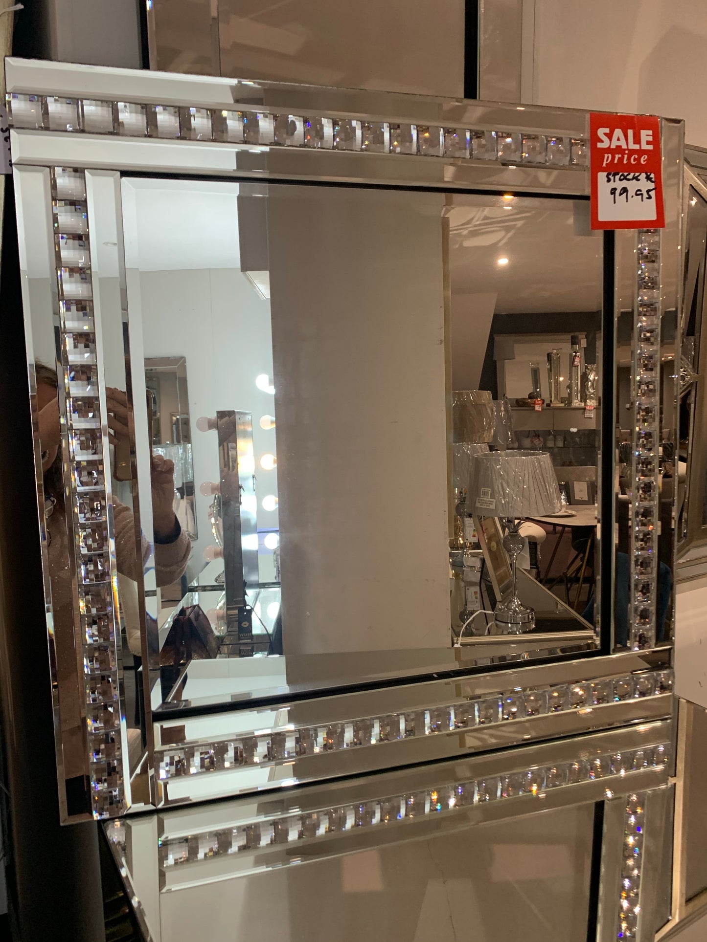 Crystal bar SILVER mirror in CLEAR GLASS Clearance offer 60x60cm Click N Collect clearance
