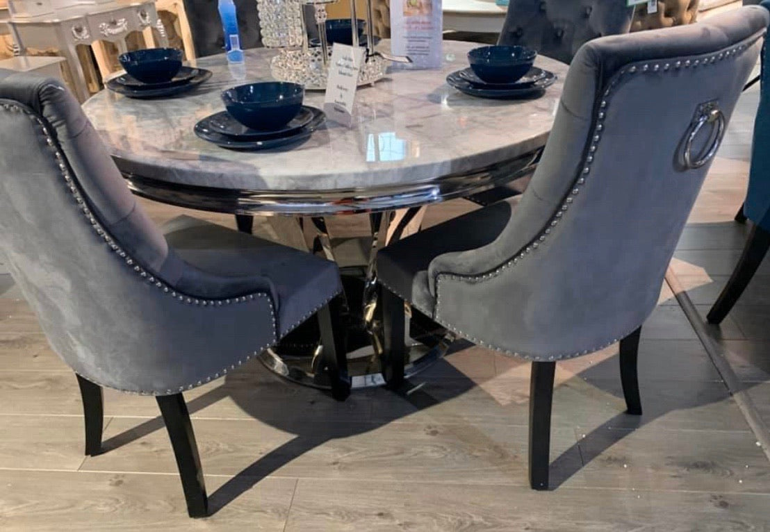 Arturo round ex display with chrome base. Sold as seen INSTORE one only