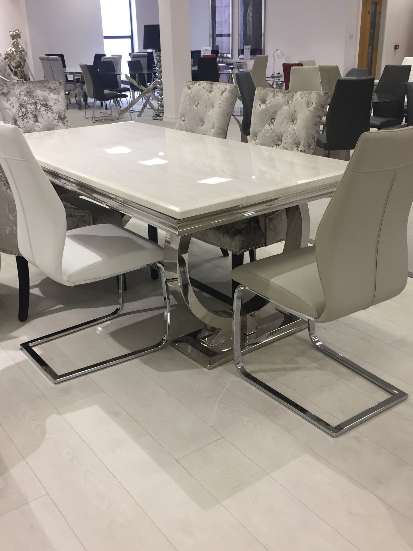 cream Arturo Arianna Marble pattern Dining Table 1800 mm ex display purchase in our store only €300 sold as seen ! Sold out. Request Instore . Not an online item
