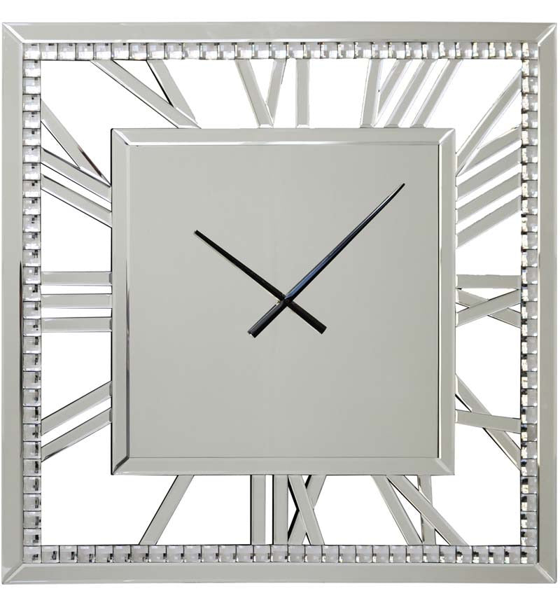 Large Mirror clock square with Roman numerals 80cm crystal beads for collection