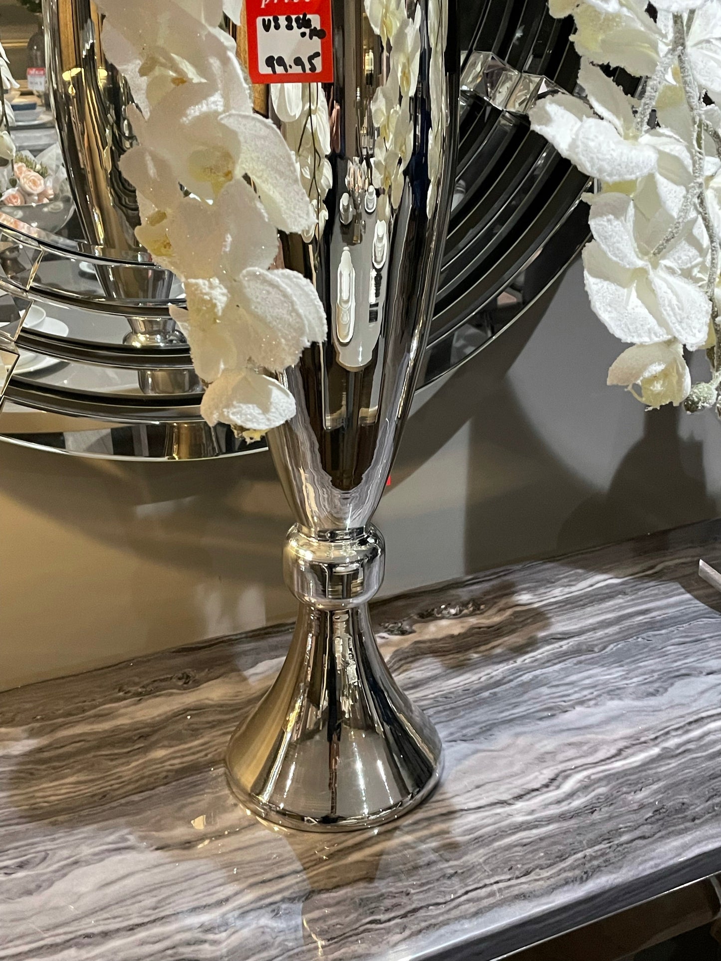 Medium silver glass vase 70 cm Instore only
