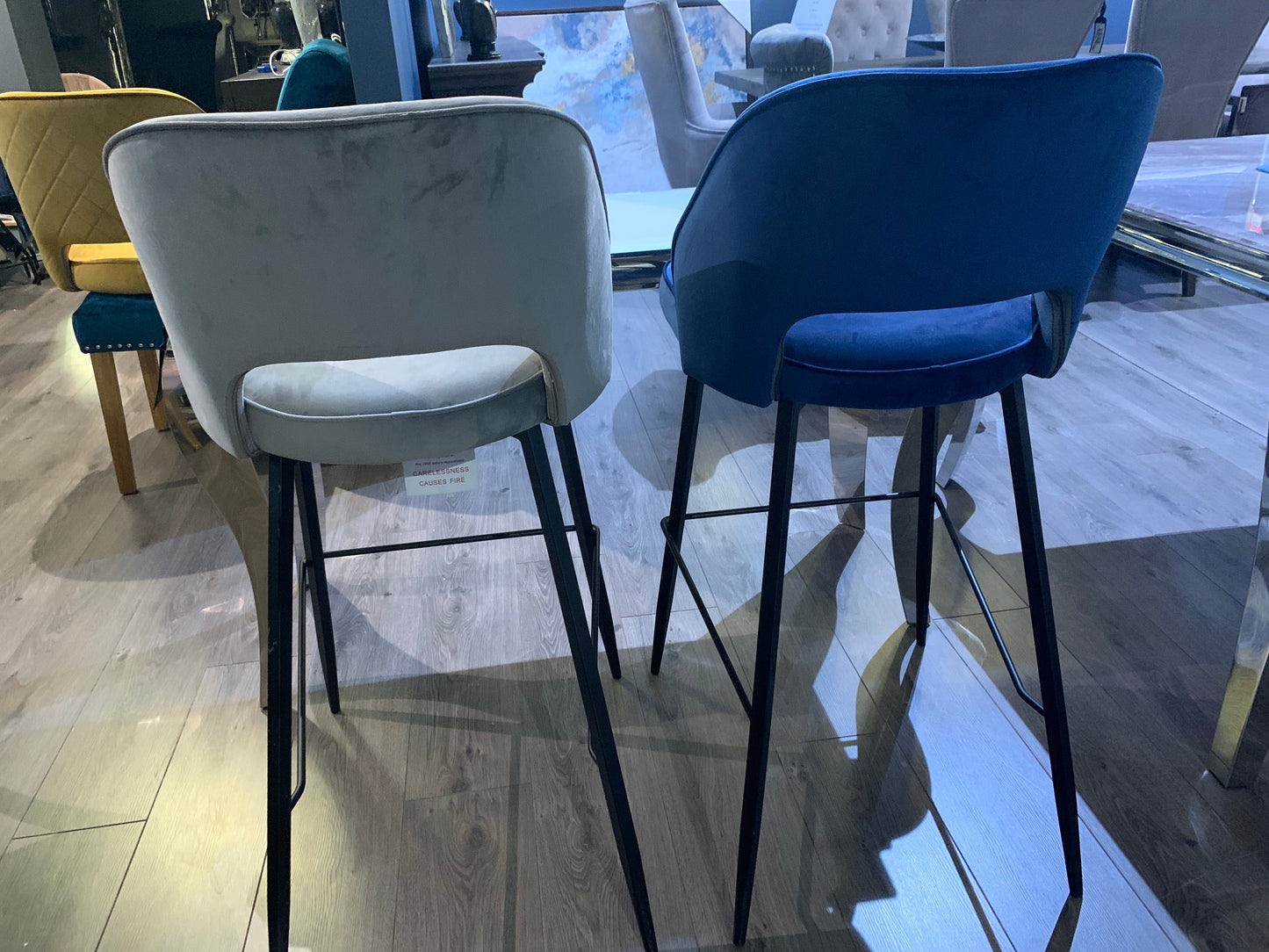 Sachs Bar or counter Stools navy or mustard velvet for click n collect only
