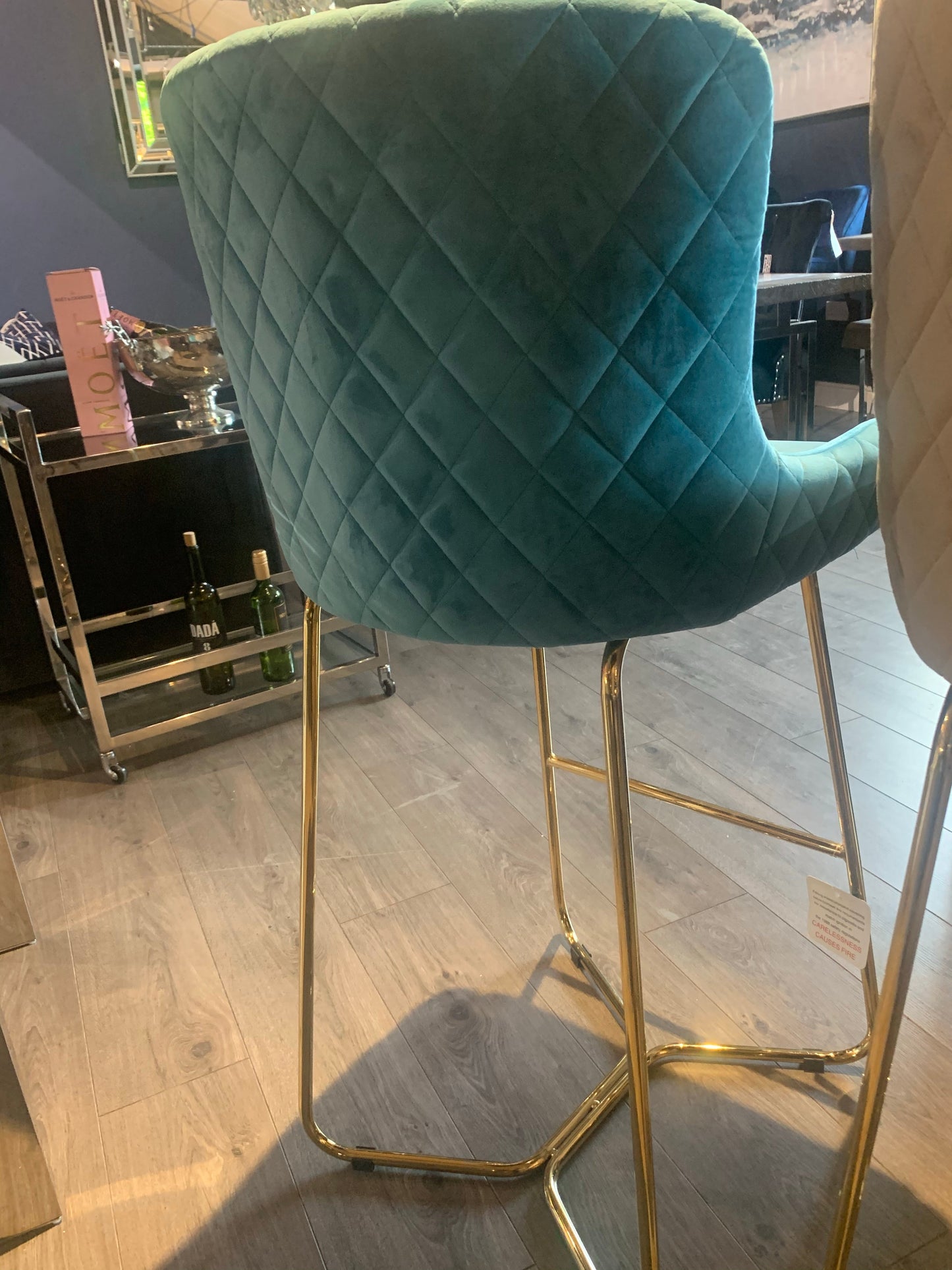 Crown Keri Bar Stools x 2 mink w gold leg for Collection only Clearance Offer