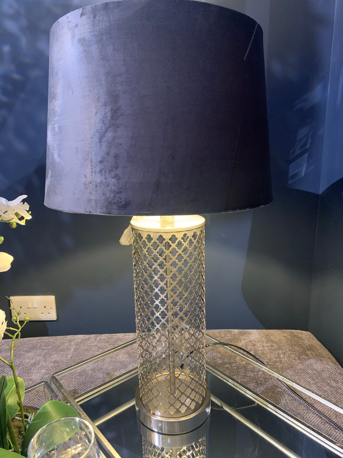 SANTIAGO METALLIC LATTICE LAMP BASE Silver. CLEARANCE 19368 . Click N Collect