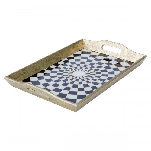 Rectangular Antique Gold Tray With Chequer Design - Large