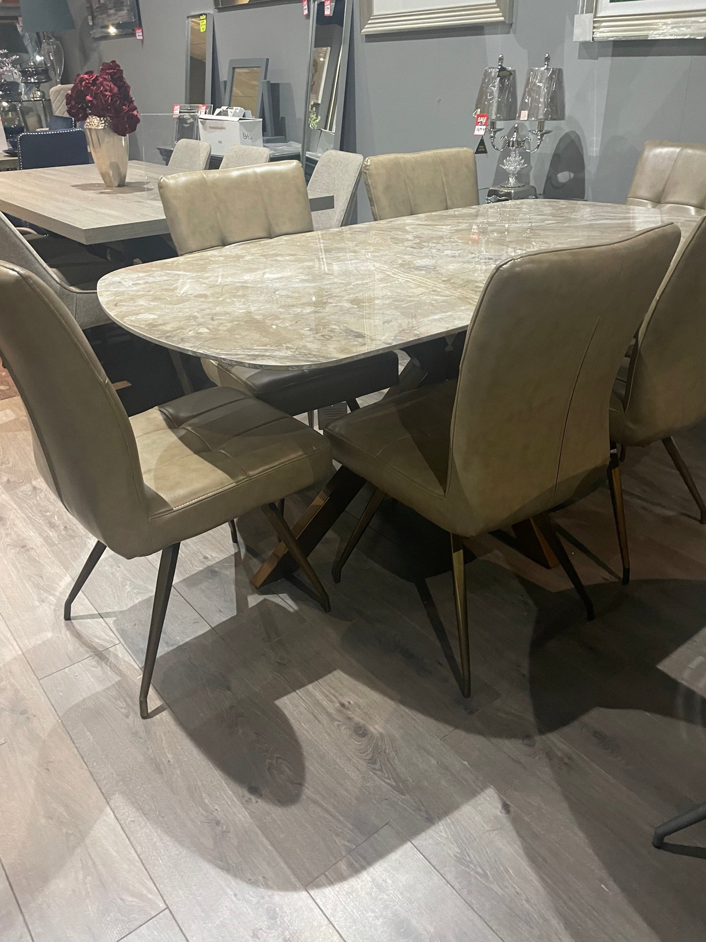 6 kavanagh dining chairs PU plus brass style legs