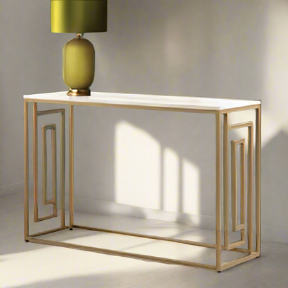 Dillon console table  in gold and cream marble look. Flash Sale