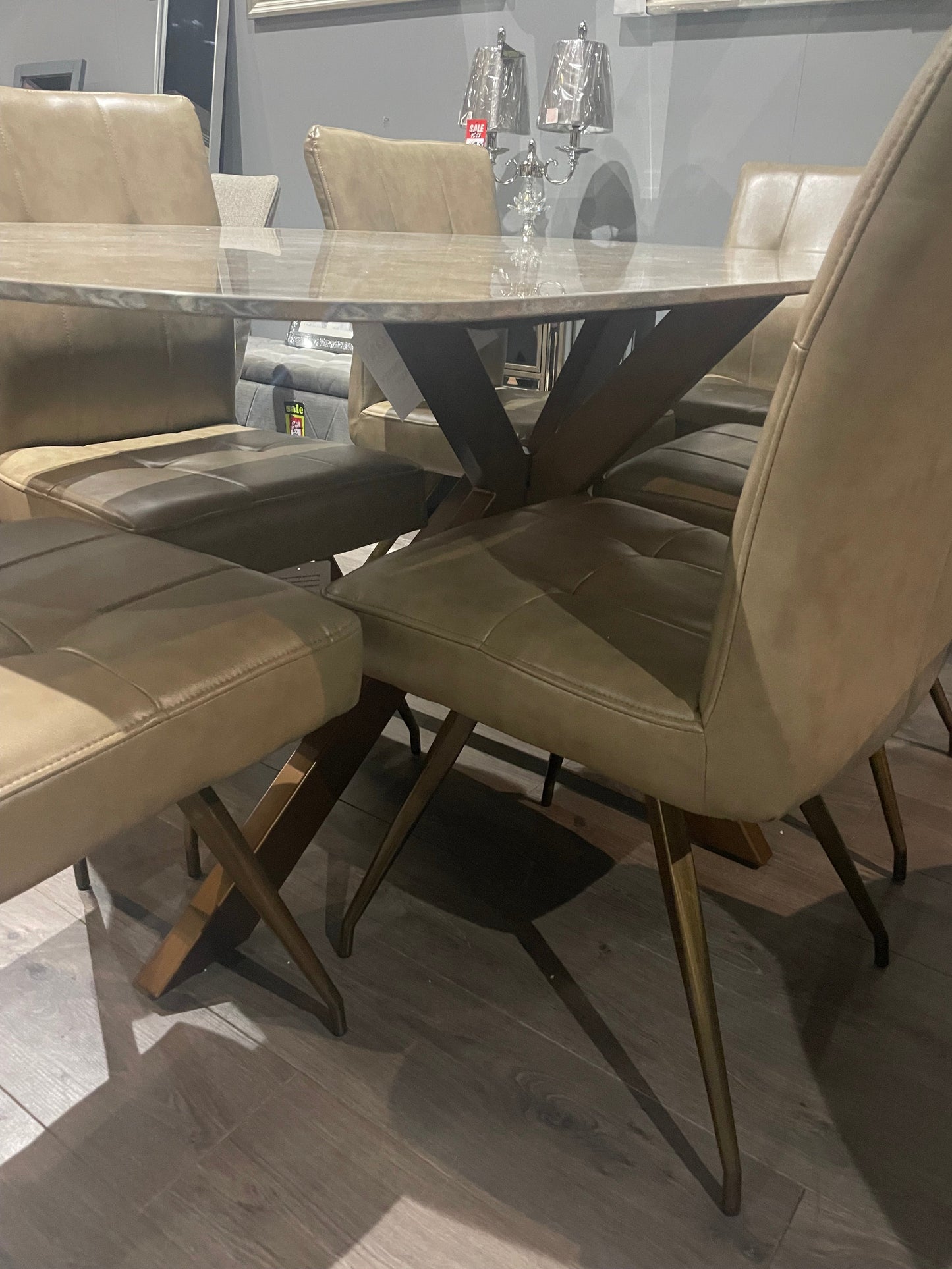 6 kavanagh dining chairs PU plus brass style legs