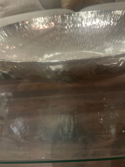 Silver textured large bowl disposal sale