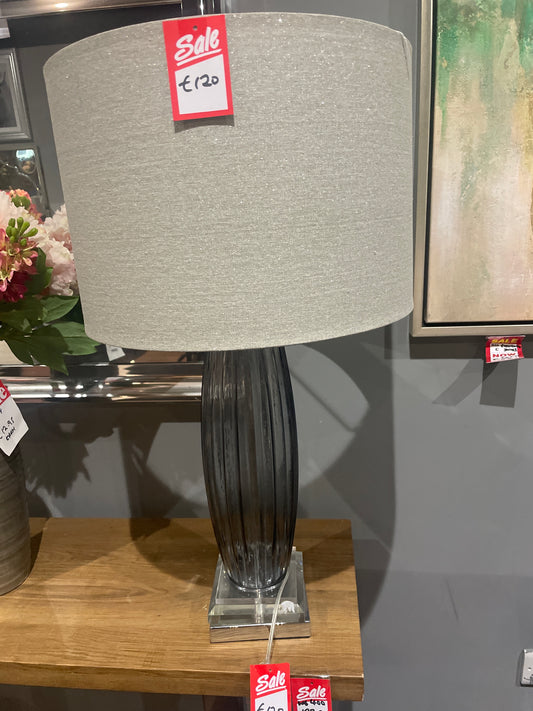 Tishan Kalmar  Lamp. smokey  ribbed  glass  w silver   base with grey  shade click n collect