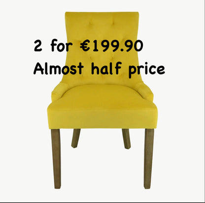 Sandy  velvet dining chairs x 2 Click n collect  light blue or mustard now less than half price