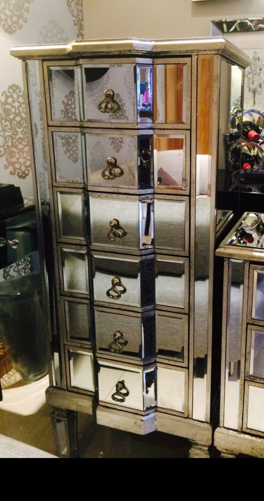 Ava Venetian mirrored  tallboy  chest 6 drawer one only ! Purchase in the store only