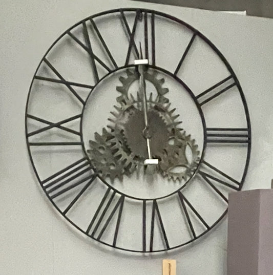 Rimini large 90cm  black clock with gear profile . for collection no exchange pay Instore