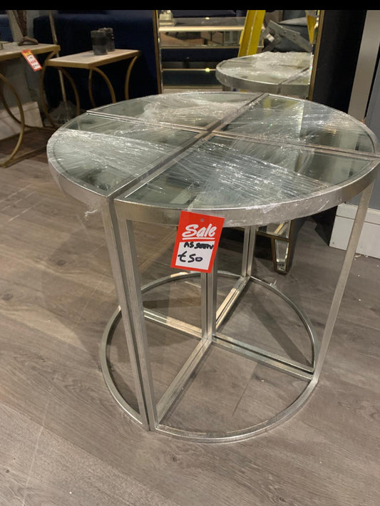 4 piece mirrored and silver side table clearance for click n collect